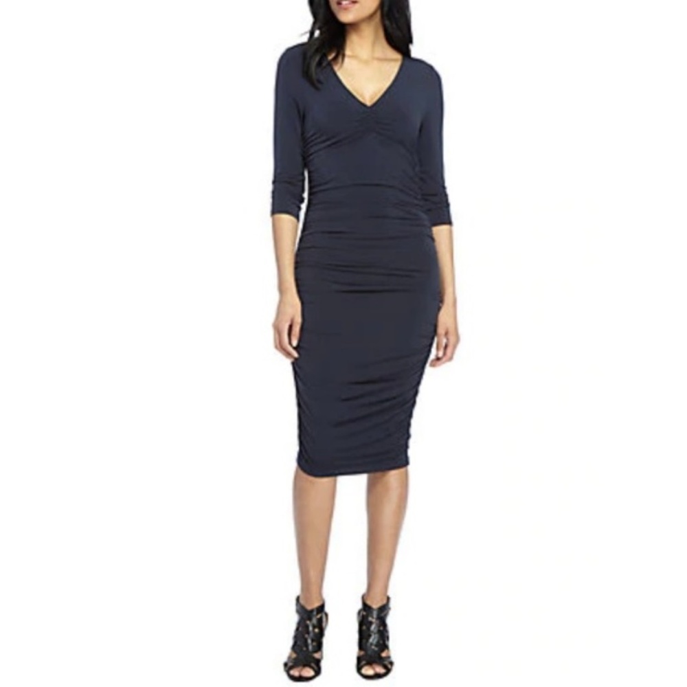 The Limited Navy Bodycon Midi Dress, V-Neck, Size Small, Cocktail/Workwear